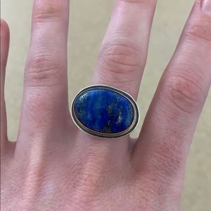 Handmade Lapis Gold Bezel and Sterling Silver Ring